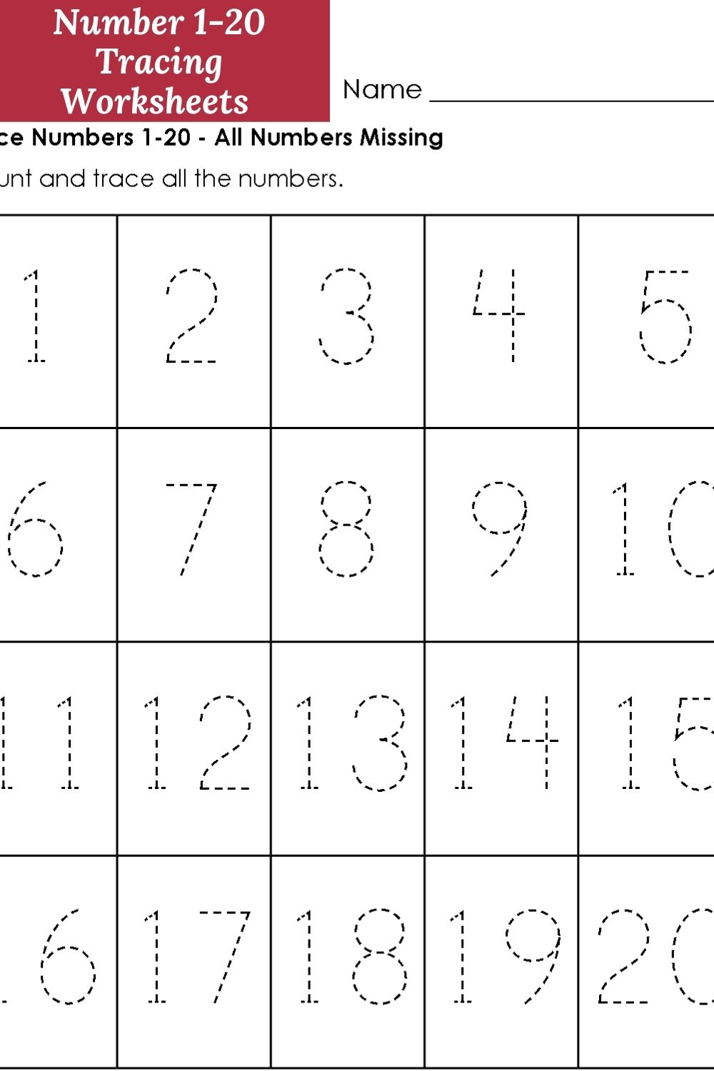 1 20 Tracing Numbers Printable Tracing Numbers