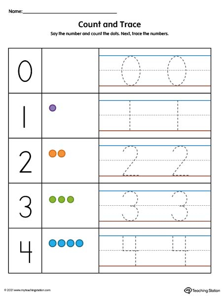 Counting And Tracing Numbers Worksheet Color MyTeachingStation
