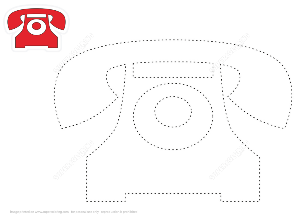 Draw Red Telephone By Tracing Dashed Lines Free Printable Puzzle Games