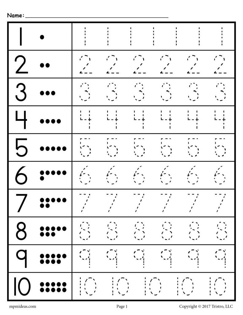 Free Number Tracing Worksheets 1 20