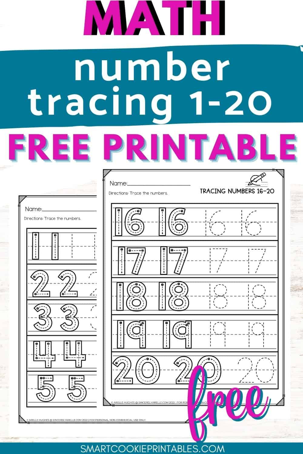 Free Numbers 1 20 Tracing Worksheets Smart Cookie Printables