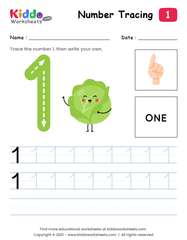 Free Printable Tracing Number One 1 Worksheet Kiddoworksheets