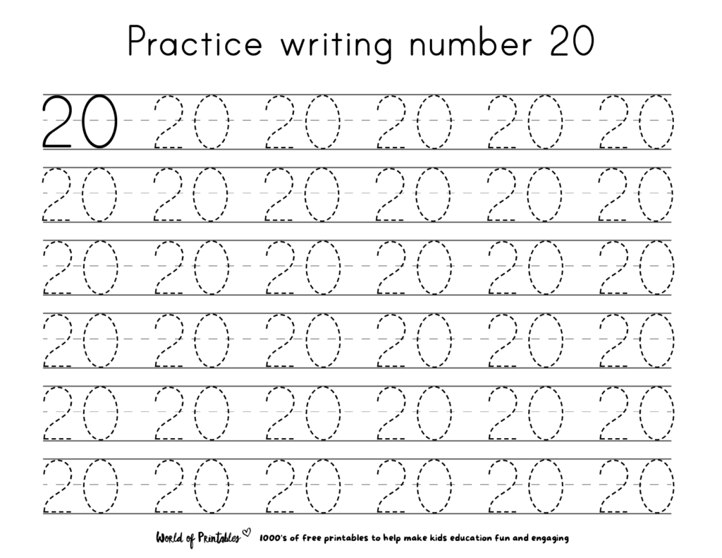 Free Printable Worksheets For Kids Tracing Numbers 1 20 Worksheets 