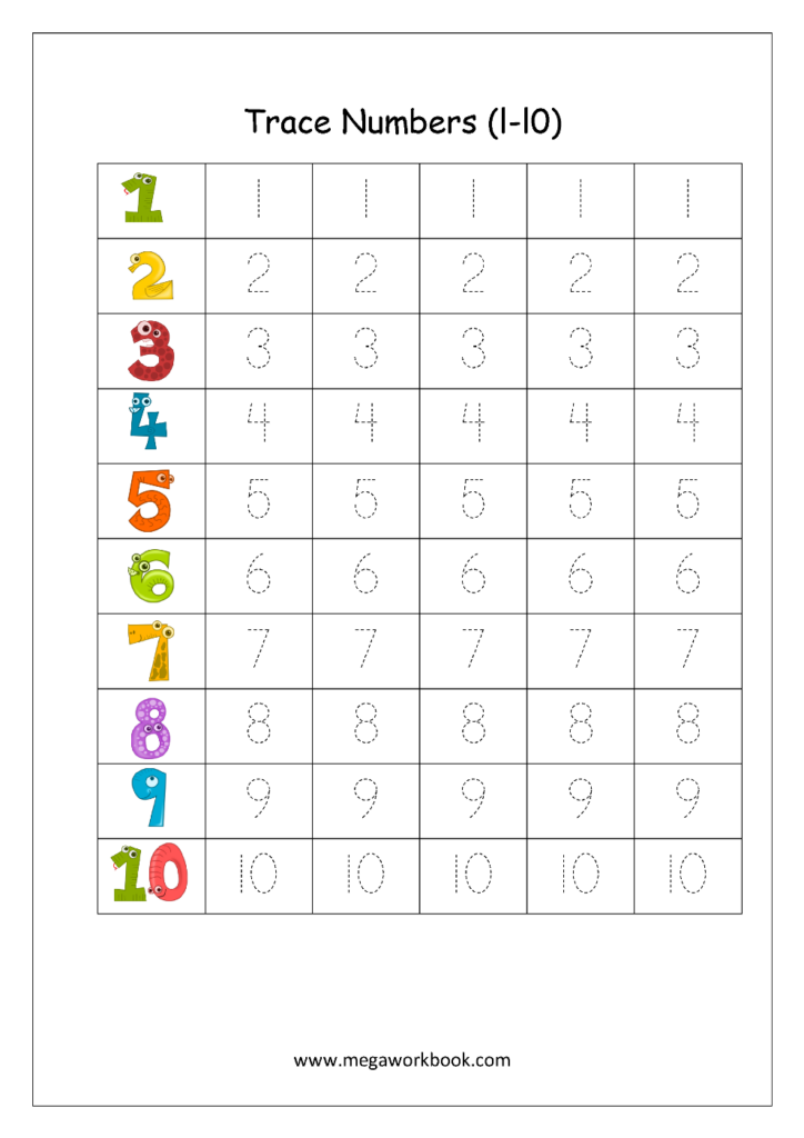 Math Worksheet Number Tracing 1 To 10 Writing Numbers Writing 