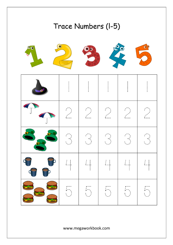 Math Worksheet Number Tracing 1 To 5 Preschool Worksheets 