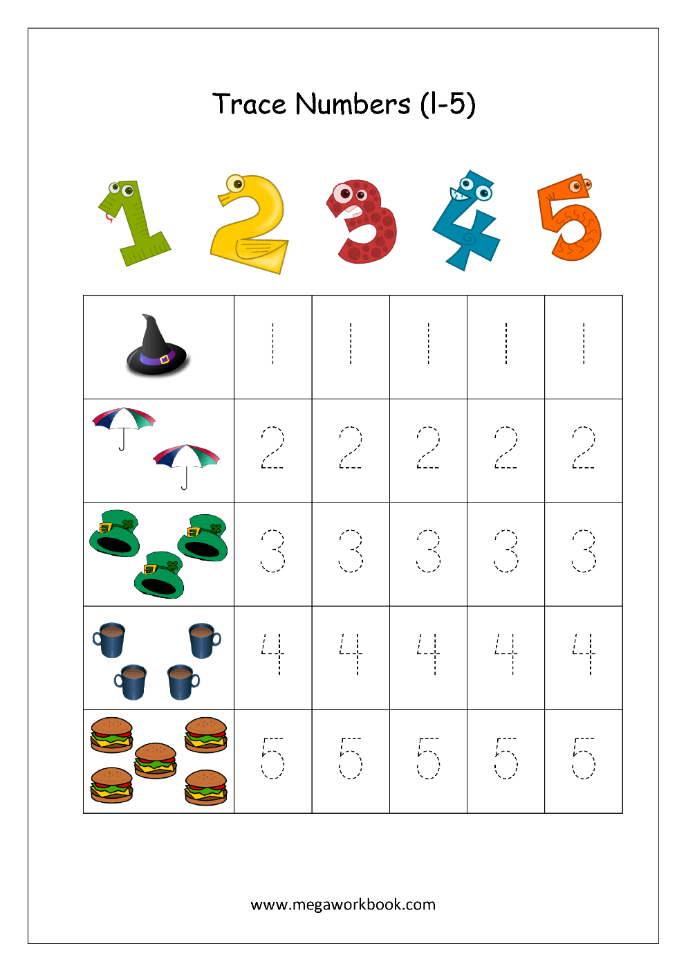 Math Worksheet Number Tracing 1 To 5 Preschool Worksheets