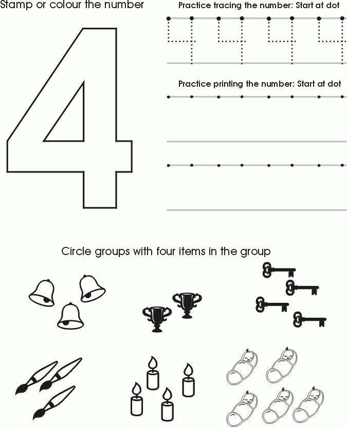 Number Four Worksheet Free Preschool Printable Numbers Preschool 