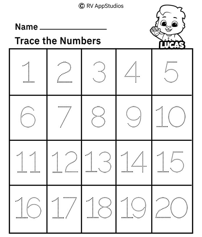 Number Tracing Practice 1 20 Tracing Worksheet Preschool Kindergarten 