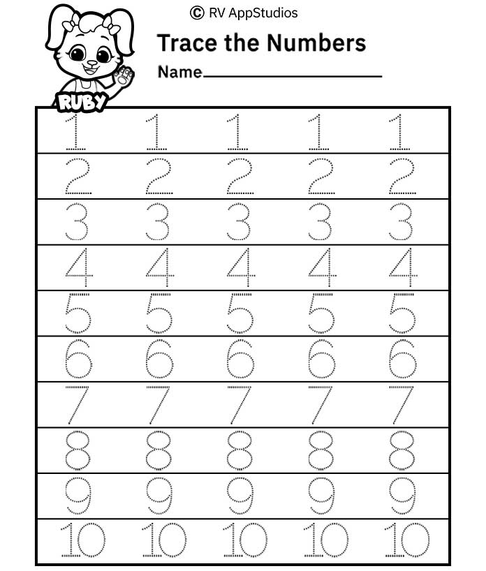 Number Tracing Worksheets 1 10