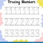 Numbers 1 2 3 Tracing Practice Worksheet For Kids Stock Vector