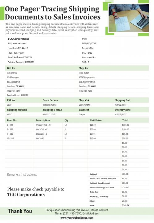 One Pager Tracing Shipping Documents To Sales Invoices Presentation 