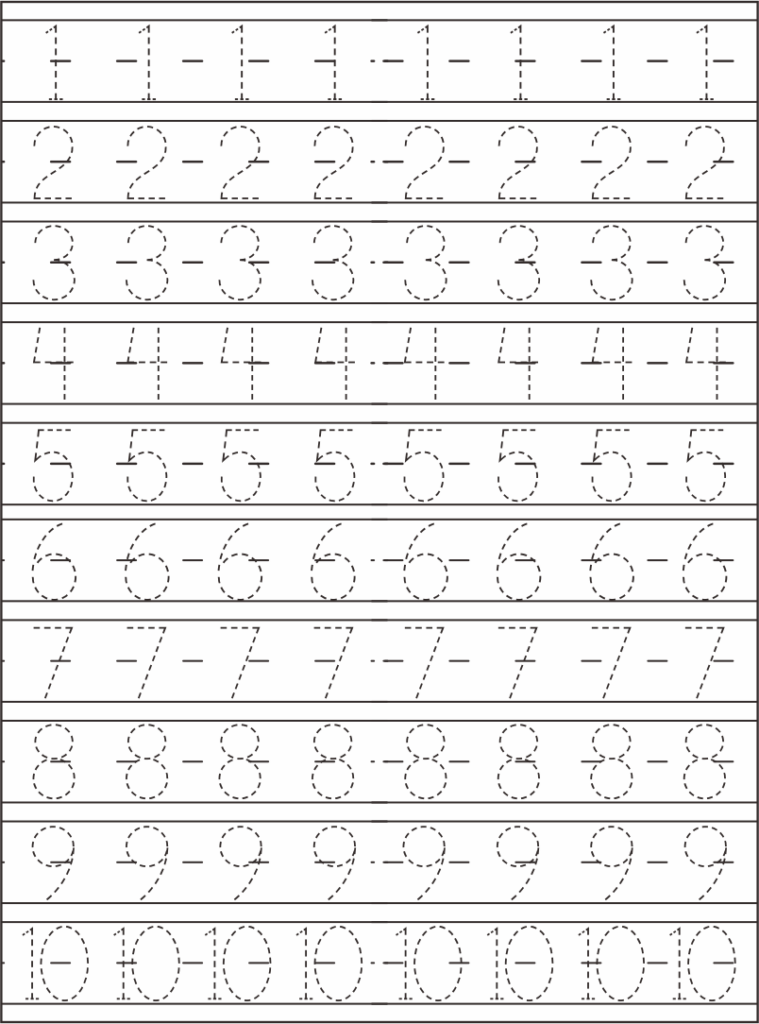 Pre K Worksheets Numbers 1 10 Numbersworksheetcom Tracing Number 1 10 