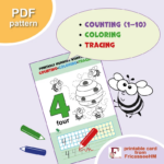Printable Coloring Pages For Kids Numbers Tracing Worksheets Etsy