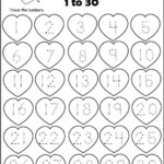 Printable Tracing Numbers 1 30 Worksheets Kindergarten Valentines