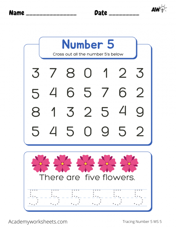 The Number 5 Tracing Tracing Numbers 5 Academy Worksheets