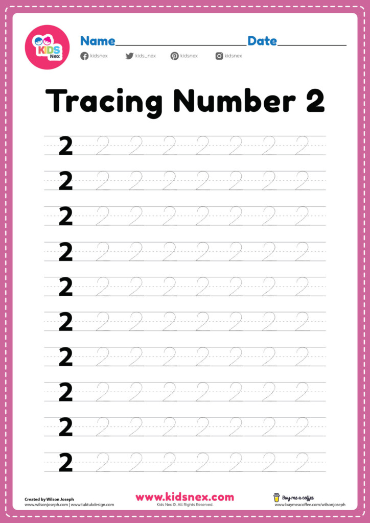 Tracing Number 2 Worksheet For Kindergarten Free Printable PDF