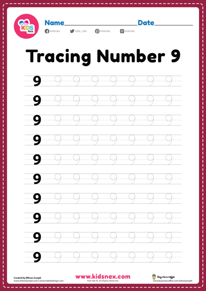 Tracing Number 9 Worksheet Free Printable PDF For Kids