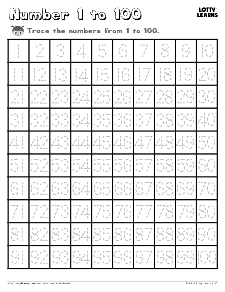 Tracing Numbers 1 To 100 Worksheet