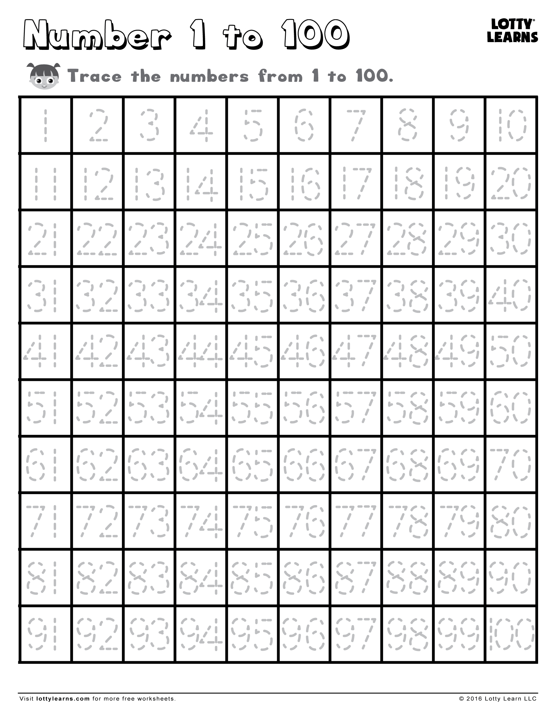 Tracing Numbers 1 To 100 Worksheet