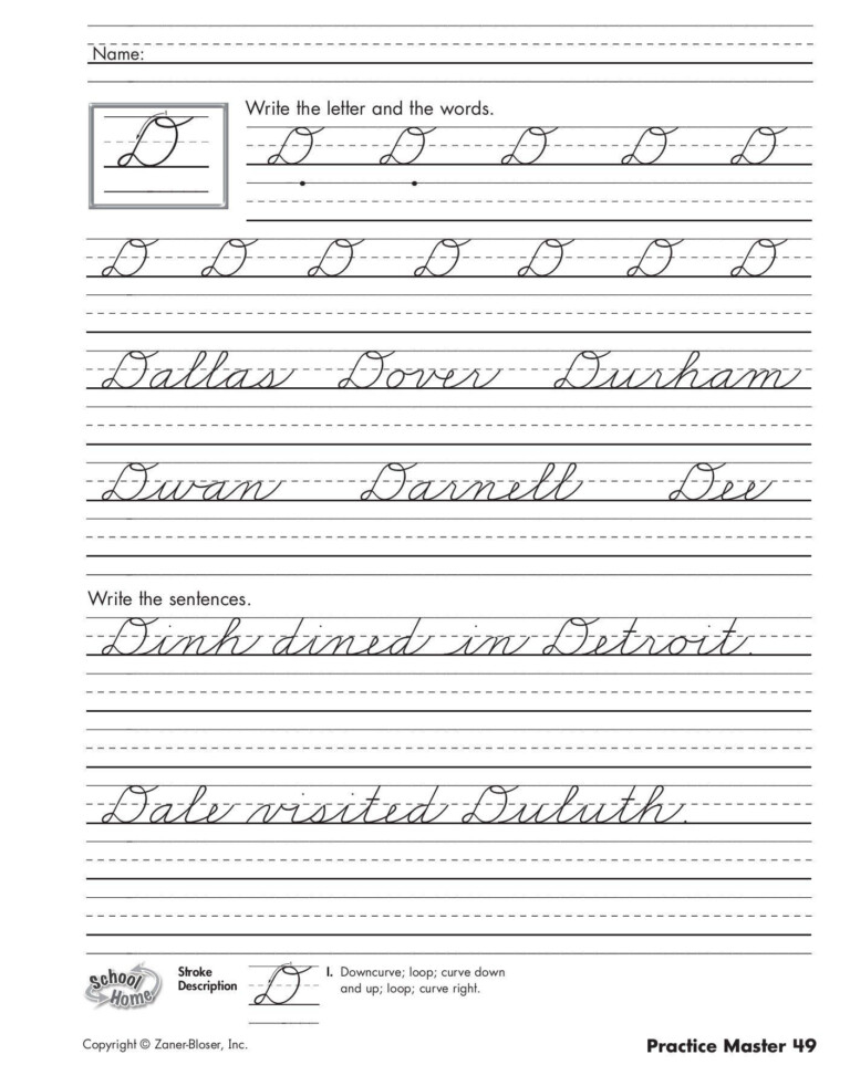 Zaner Bloser Handwriting Worksheet Cursive Handwriting Practice2 Pages 